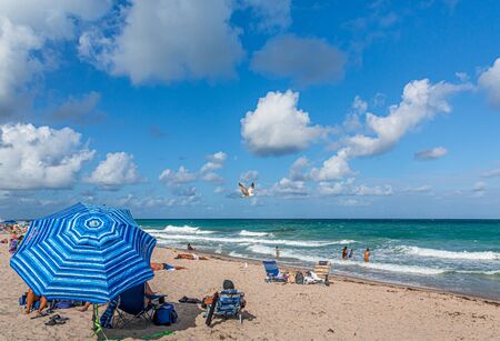 Blue Striped Beach Umbrellaのeditorial素材