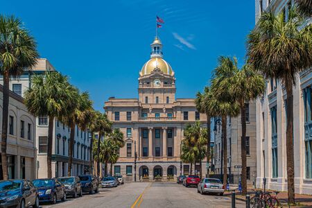 SAVANNAH, GEORGIA - April 28, 2019: Savannah is the oldest city in Georgia. From the historic architecture to the shops in City Market and River Street, it attracts millions of visitors annually.のeditorial素材