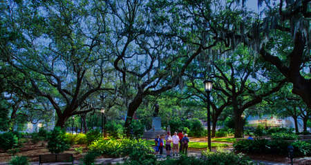 Savannah Square Park at Duskのeditorial素材