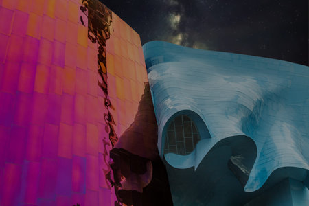 Colorful Sculpted Walls at Night