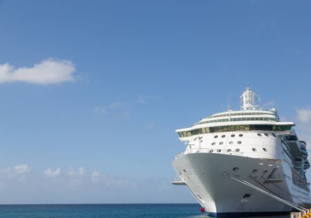 Luxury Cruise Ship Anchored Under Nice Skies at Harbor on St Croixの写真素材