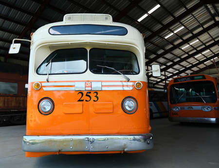 Antique Buses in Garageのeditorial素材