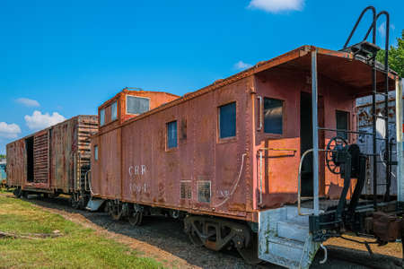 Old Caboose and Box Carのeditorial素材