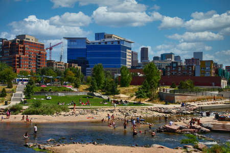 People Playing in the Platte Riverのeditorial素材