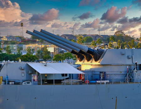 Guns of USS Iowa at Duskのeditorial素材