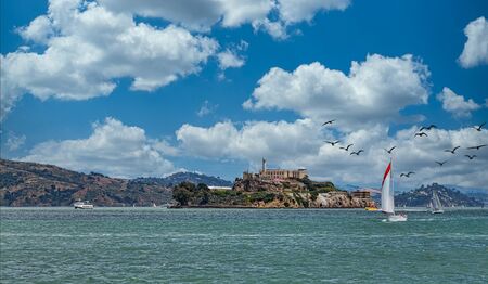 Sailboat Past Alcatrazの写真素材