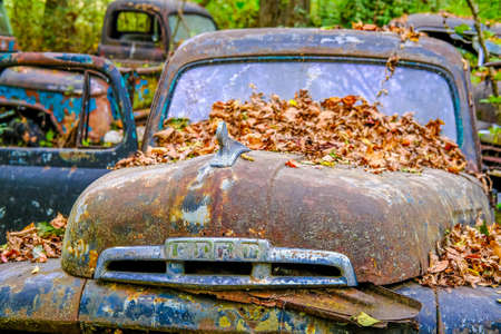 WHITE, GEORGIA - October 9, 2019: Northwest of Atlanta, there is a place called Old Car City. Photographers from all around the world come to this 34 acre lot full of old, vintage and wrecked cars.のeditorial素材