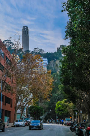 Coit Tower Above Lombard Streetのeditorial素材