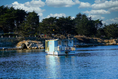 Blue Houseboat in MOnterey Bayのeditorial素材