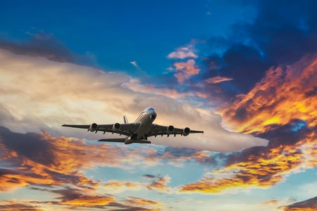 Plane Taking Off at Sunrise