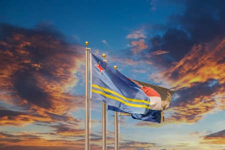 Flag of Curacao on Blue Skyの写真素材