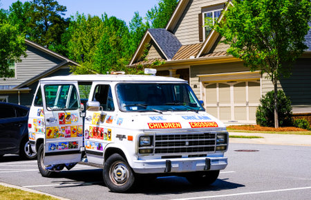 Ice Cream Truck in Neighborhoodのeditorial素材