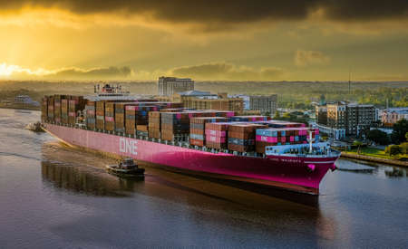 One Freighter at Sunriseのeditorial素材