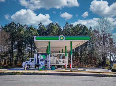 Truck Filling Up at Gas Stationのeditorial素材