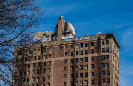 White Lettering on Old Brick Buildingのeditorial素材