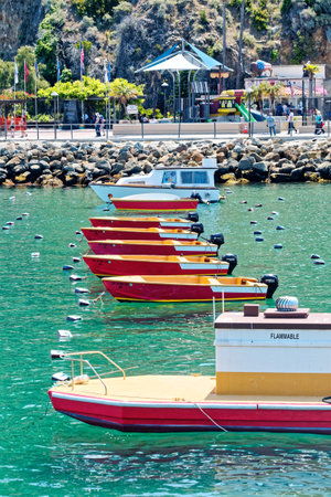 Outboard Motorboats in Avalon Harborのeditorial素材