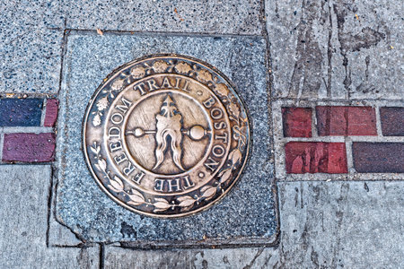 Bronze Marker on the Freedom Trail in Bostonのeditorial素材
