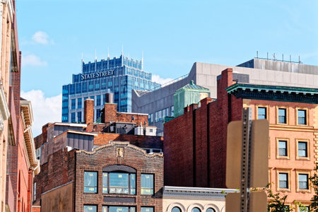 State Street Building Behind Old Buildings in Bostonのeditorial素材