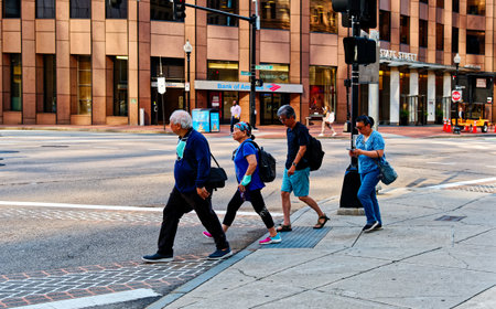 Asian Family Crossing Street in Bostonのeditorial素材