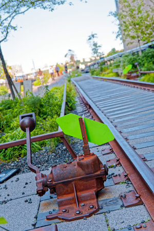 Switch on Tracks Crossing the High Lineの写真素材