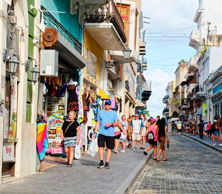 Souvenir Shopping Street in Old San Juanの写真素材