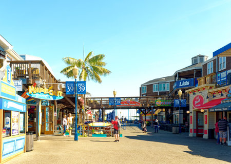 Shops and Restaurants at Pier 39 in San Franciscoの写真素材
