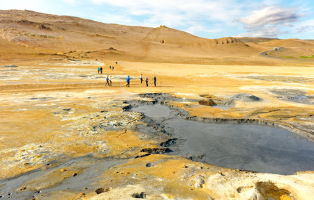 Tourists at the Krafla Lava Fields in North Icelandのeditorial素材