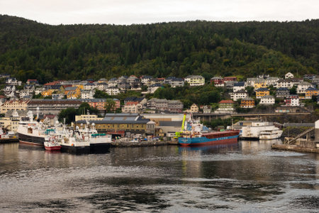 BERGEN, NORWAY - August 28, 2023: Bergen on the west coast of Norway is known as the city of seven mountains. It is Norway's busiest port with over 300 cruises a year with nearly 500,000 passengersの写真素材