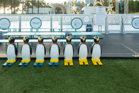 Penguins at Ice Skating Rink at Fort Lauderdale Beachのeditorial素材