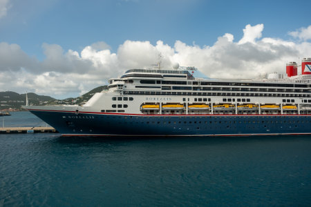 Side of Fred Olson Cruise Ship in St Maartenのeditorial素材