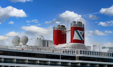 Smokestacks of Fred Olson Cruise Ship in St Maartenのeditorial素材