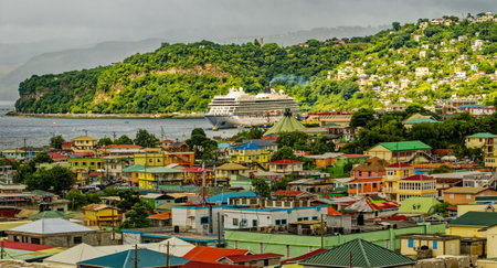 View of Roseau Dominica from Aboveのeditorial素材