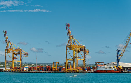 Freight Cranes in Bridgetown Harborのeditorial素材