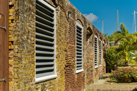 Louvered Windows in Old Brick Buildingのeditorial素材