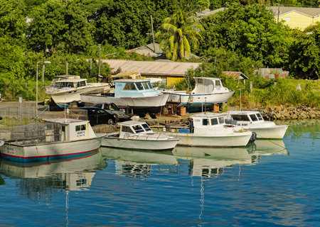 Boats in Antigua Harborのeditorial素材