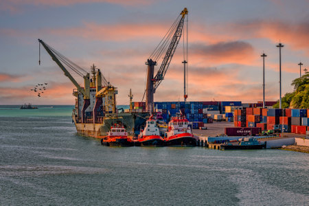Tugboats in Antiqua Harborのeditorial素材