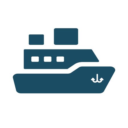High quality dark blue flat boat, ship icon. Pictogram, technology, object. Useful for web site, banner, greeting cards, apps and social media posts.の写真素材