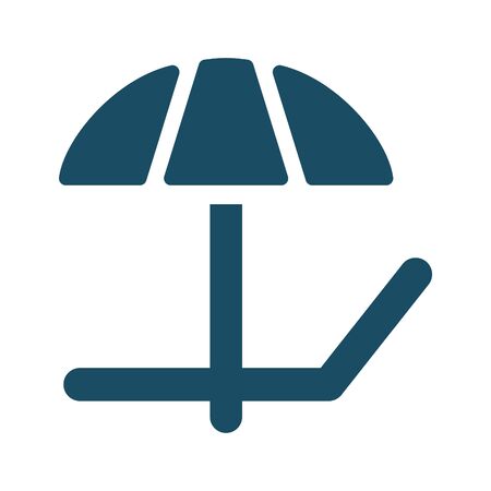 High quality dark blue flat beach umbrella and sunbed icon. Pictogram, technology, object. Useful for web site, banner, greeting cards, apps and social media posts.の写真素材