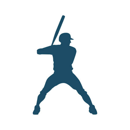 High quality dark blue flat baseball player icon. Pictogram, sport, illustration. Useful for web site, banner, greeting cards, apps and social media posts.の写真素材