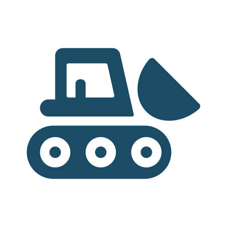 High quality dark blue bulldozer, loader machine icon. Pictogram, icon set, illustration. Useful for web site, banner, greeting cards, apps and social media posts.の写真素材
