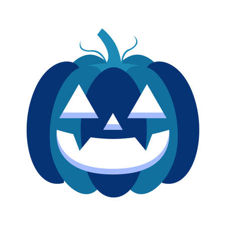 High quality dark blue flat happy jack o'lantern icon. Pictogram, icon set, illustration. Useful for web site, banner, greeting cards, apps and social media posts.の写真素材