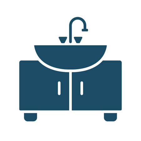 High quality dark blue flat sink, washbasin icon. Pictogram, icon set, illustration. Useful for web site, banner, greeting cards, apps and social media posts.の写真素材