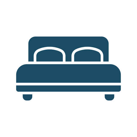 High quality dark blue flat double bed icon. Pictogram, icon set, illustration. Useful for web site, banner, greeting cards, apps and social media posts.の写真素材