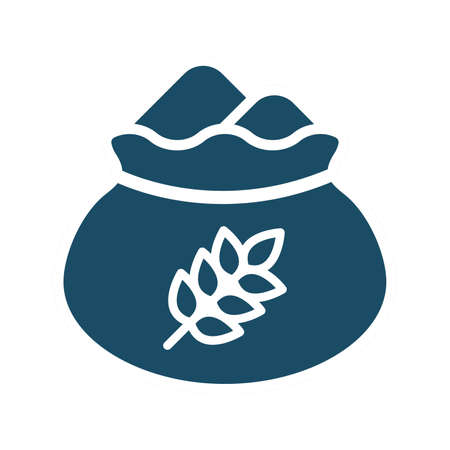 High quality dark blue flat wheat sack icon. Pictogram, icon set, illustration. Useful for web site, banner, greeting cards, apps and social media posts.の写真素材