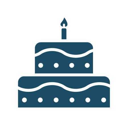 High quality dark blue flat birthday cake icon. Pictogram, icon set, illustration. Useful for web site, banner, greeting cards, apps and social media posts.の写真素材