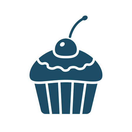 High quality dark blue flat cupcake icon. Pictogram, icon set, illustration. Useful for web site, banner, greeting cards, apps and social media posts.の写真素材