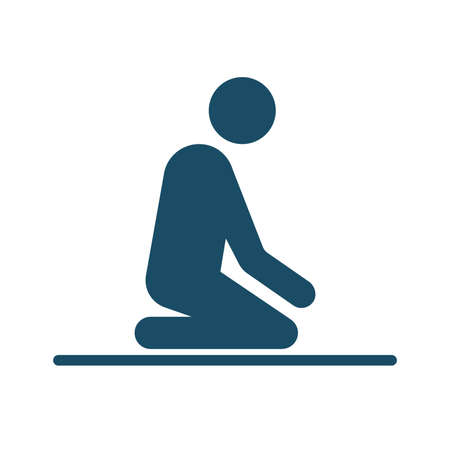 High quality dark blue flat praying person icon. Pictogram, Ramadan, Muslim, Islam religion. Useful for web site, banner, greeting cards, apps and social media posts.の写真素材