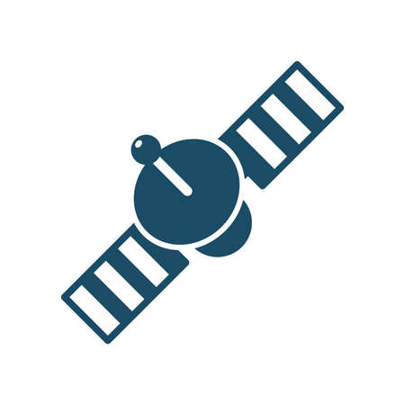 High quality dark blue flat satellite icon. Pictogram, icon set, illustration. Useful for web site, banner, greeting cards, apps and social media posts.の写真素材