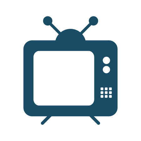 High quality dark blue flat television icon. Pictogram, icon set, illustration. Useful for web site, banner, greeting cards, apps and social media posts.の写真素材