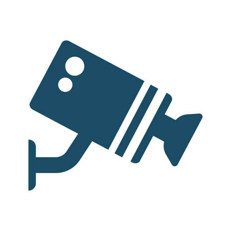 High quality dark blue flat security camera icon. Pictogram, icon set, illustration. Useful for web site, banner, greeting cards, apps and social media posts.の写真素材